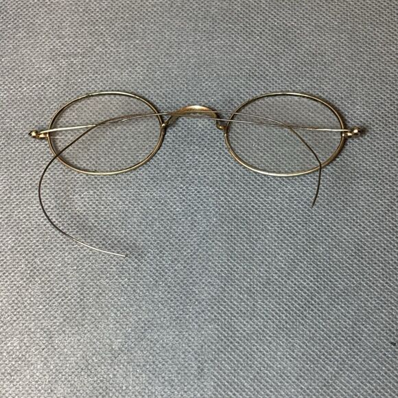 Lot 2 Antique 1900s Eyeglasses Gold Round Wire Frame Spectacles w/Case Edwardian - Picture 4 of 15